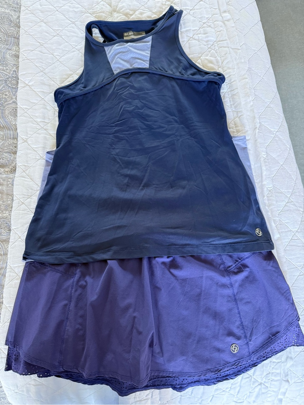 Navy and Purple Athletic Tennis Set. Skirt and Airy Tank